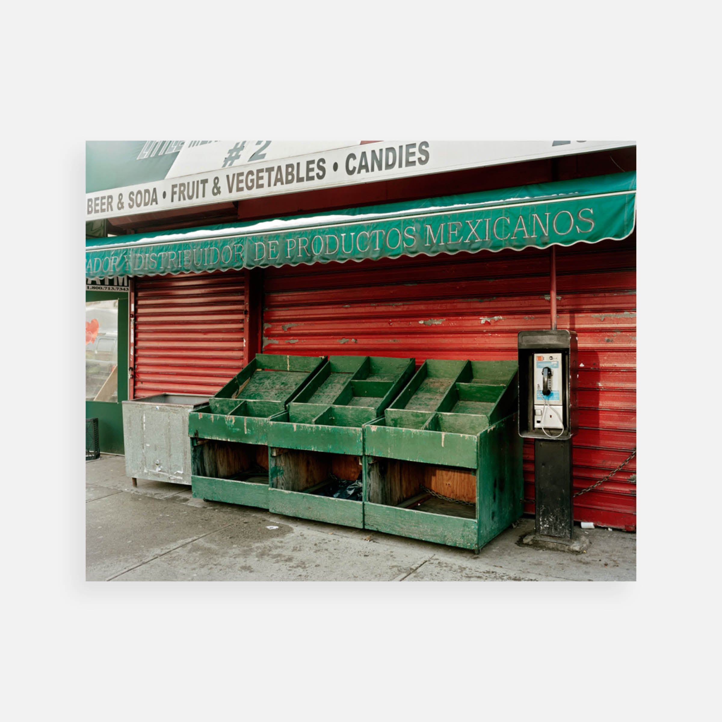 Will Steacy: Empty Vegetable Stand On Valentines Day, Looking East from 3rd Avenue & 110th Street, New York, 2010