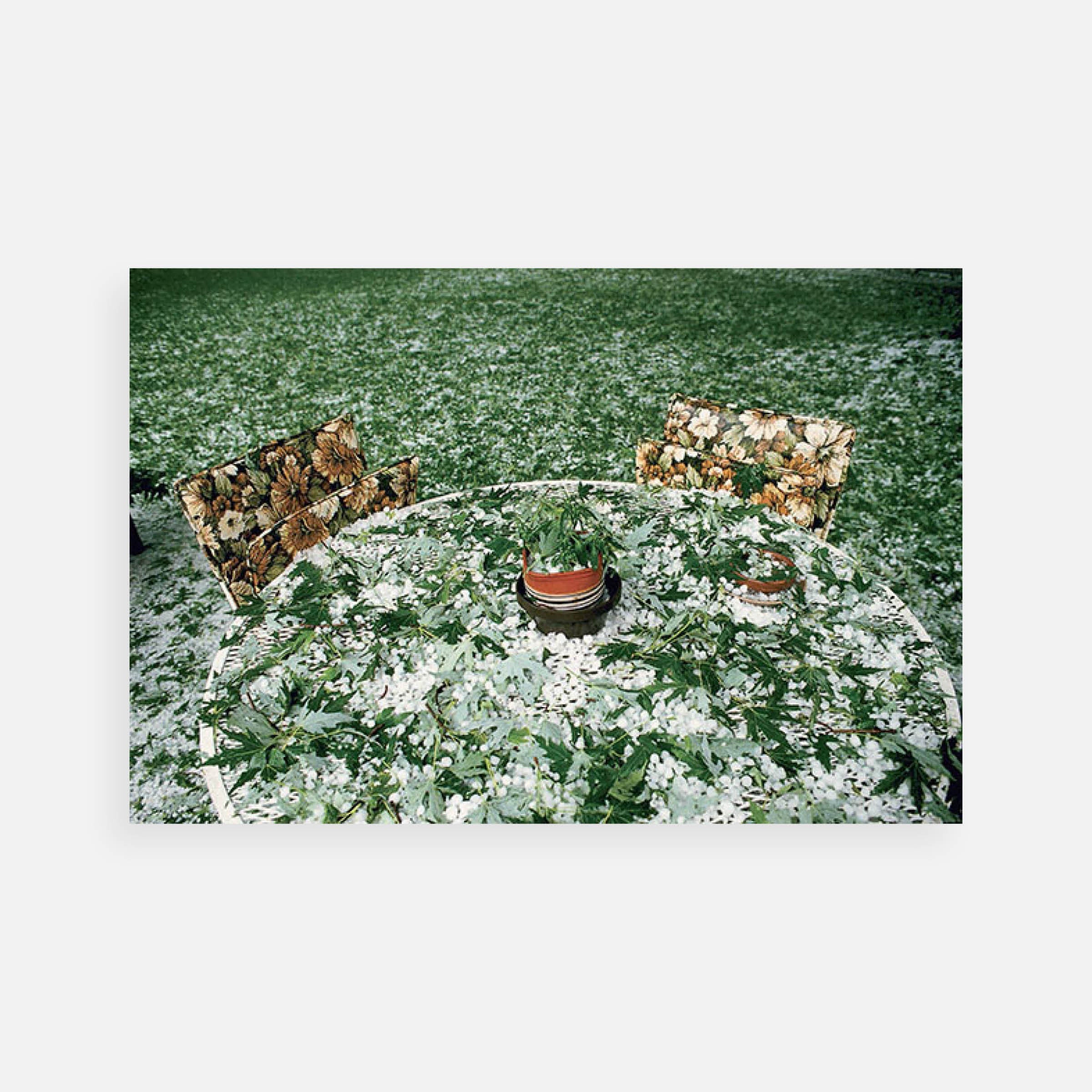 Sam Abell: Picnic Table, with Hail Stones, Colorado Springs, CO, 1980